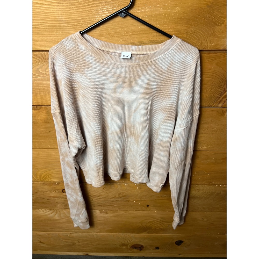 Tna  Women's Tie Dye Thermal Long Sleeve Cropped Top Md Cotton Modal Casual Chic